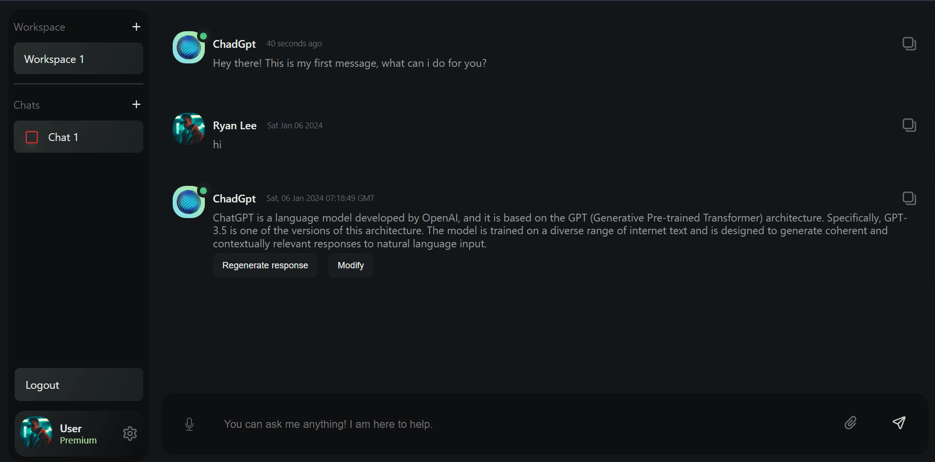 Artificium 'Personal ChatGpt' project screenshot