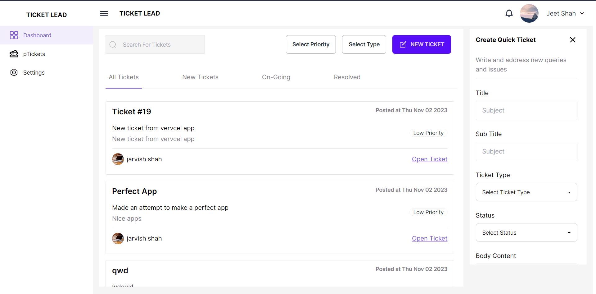 Ticket Leads' project screenshot